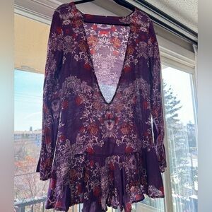 Free People Open back printed mini dress tunic. Size large.